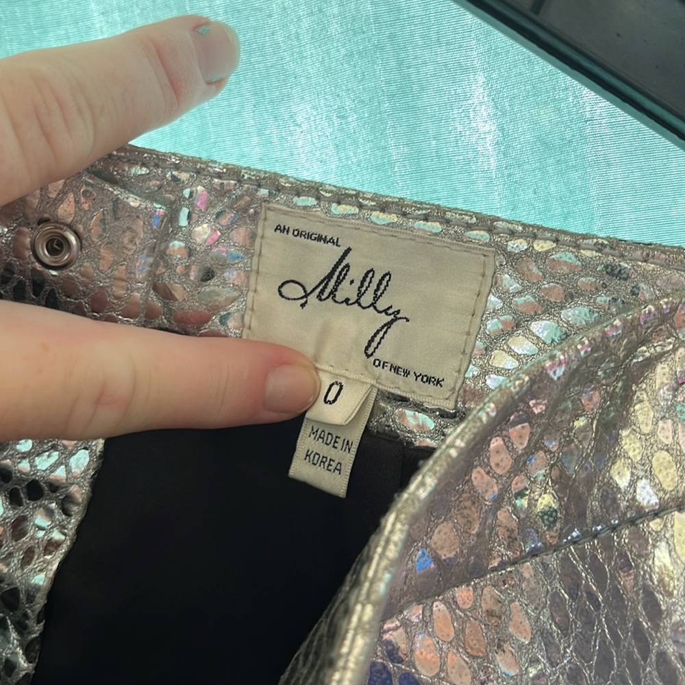 Milly Silver Mirrored Python Mini Skirt Size 0 - image 7